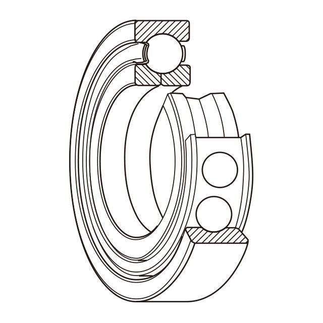 Deep Groove Ball Bearing, 4-Points Contact, QJ Series, drawing Schematic showing the special internal design of an NSK QJ series four-point contact ball bearing