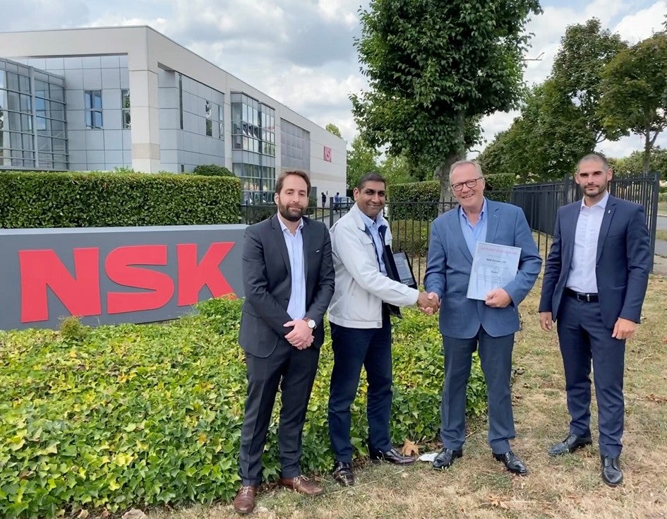 Toyota Awards 2022, Automotive Handing over the awards outside the Guyancourt facility of NSK in France: Adrien Le Berre (NSK), Rashmi Shah, Head of TME Purchasing; Franck Keiffer (NSK) and Maxime Marsala (NSK)