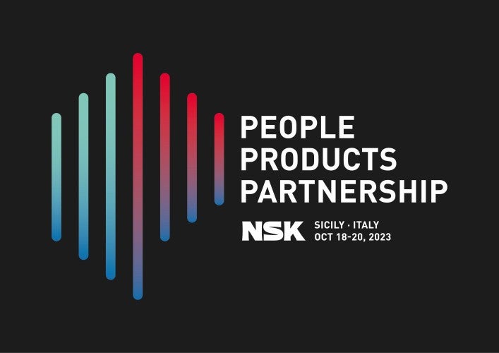 Distributor Convention Sicily 2023, logo People Products Partnership 'Personas, Productos, Colaboración.' fue el lema de la Convención Europea de Distribuidores 2023 de NSK