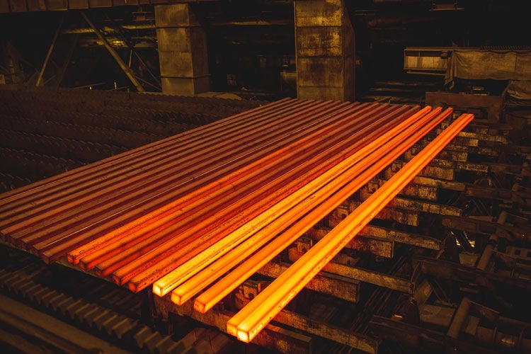 Steel - Metals, Steel bloom, roll table Kühlstrecke von Walzwerken