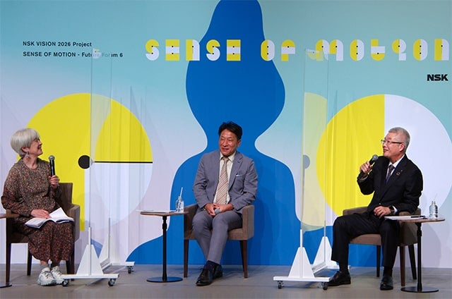 第一部:マインドを「変える」、自分を「超える」とは? 左から紫牟田伸子氏、原晋氏、 市井明俊(NSK 取締役 代表執行役社長・CEO)